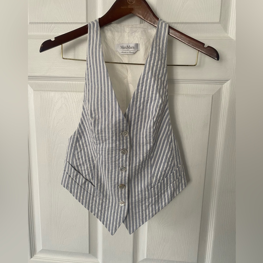 MaxMara White and Blue Vest Bustier Top
